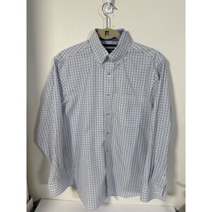 Paul Frederick‎ Button Shirt  Long Sleeve blue white Checked Size 15-32 PF01